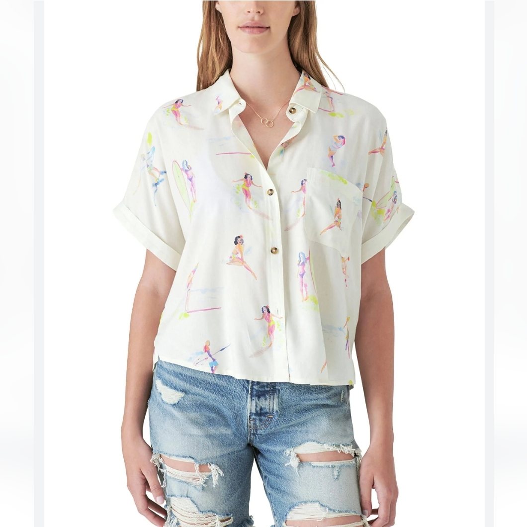 Lucky Brand Relaxed Printed Workwear Shirt  Surfing Sz M